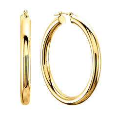 14K Yellow Gold 4MM Shiny Round Tube Hoop Earrings fine designer jewelry for men and women