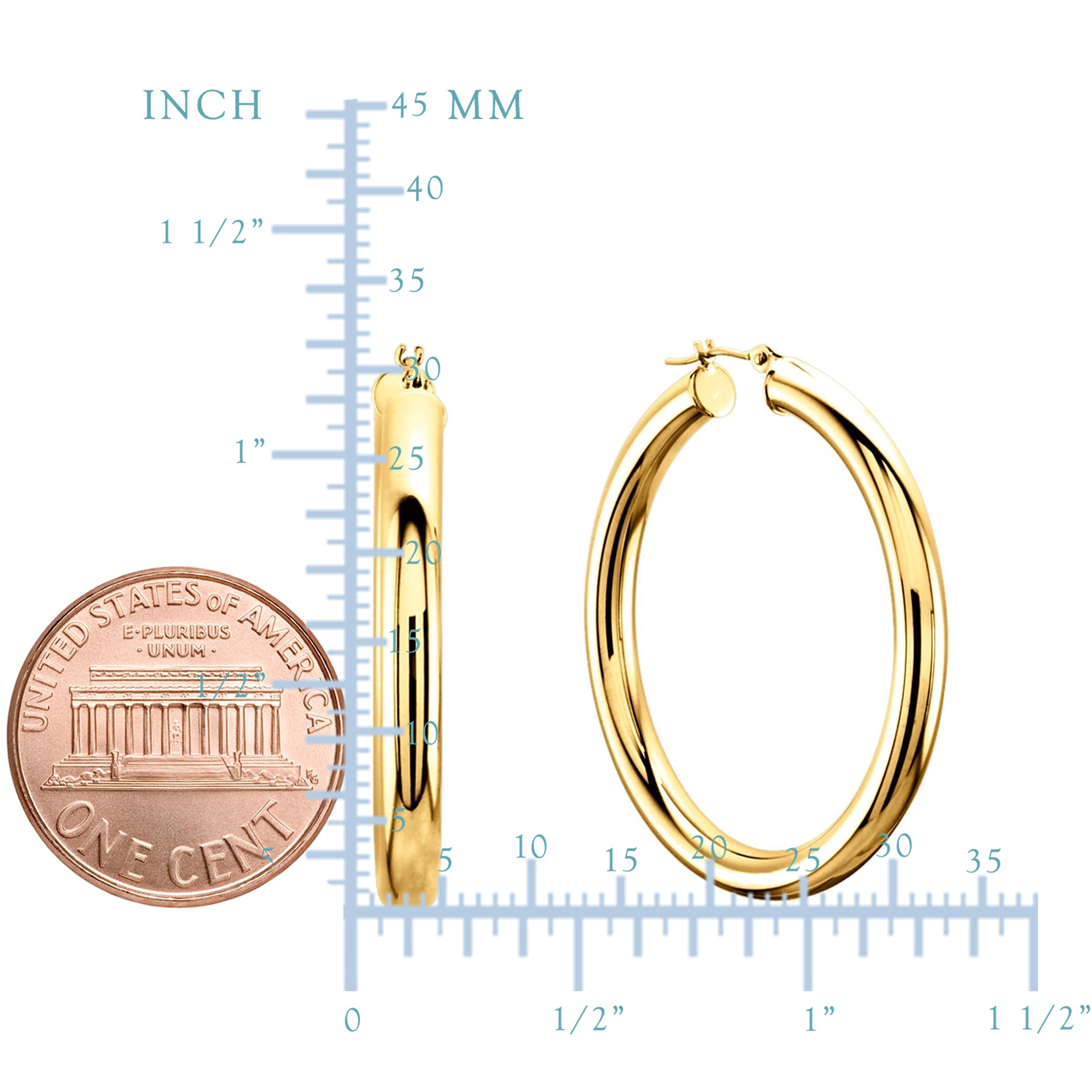 14K Yellow Gold 4MM Shiny Round Tube Hoop Earrings fine designer jewelry for men and women