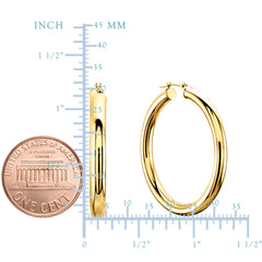 14K Yellow Gold 4MM Shiny Round Tube Hoop Earrings fine designer jewelry for men and women