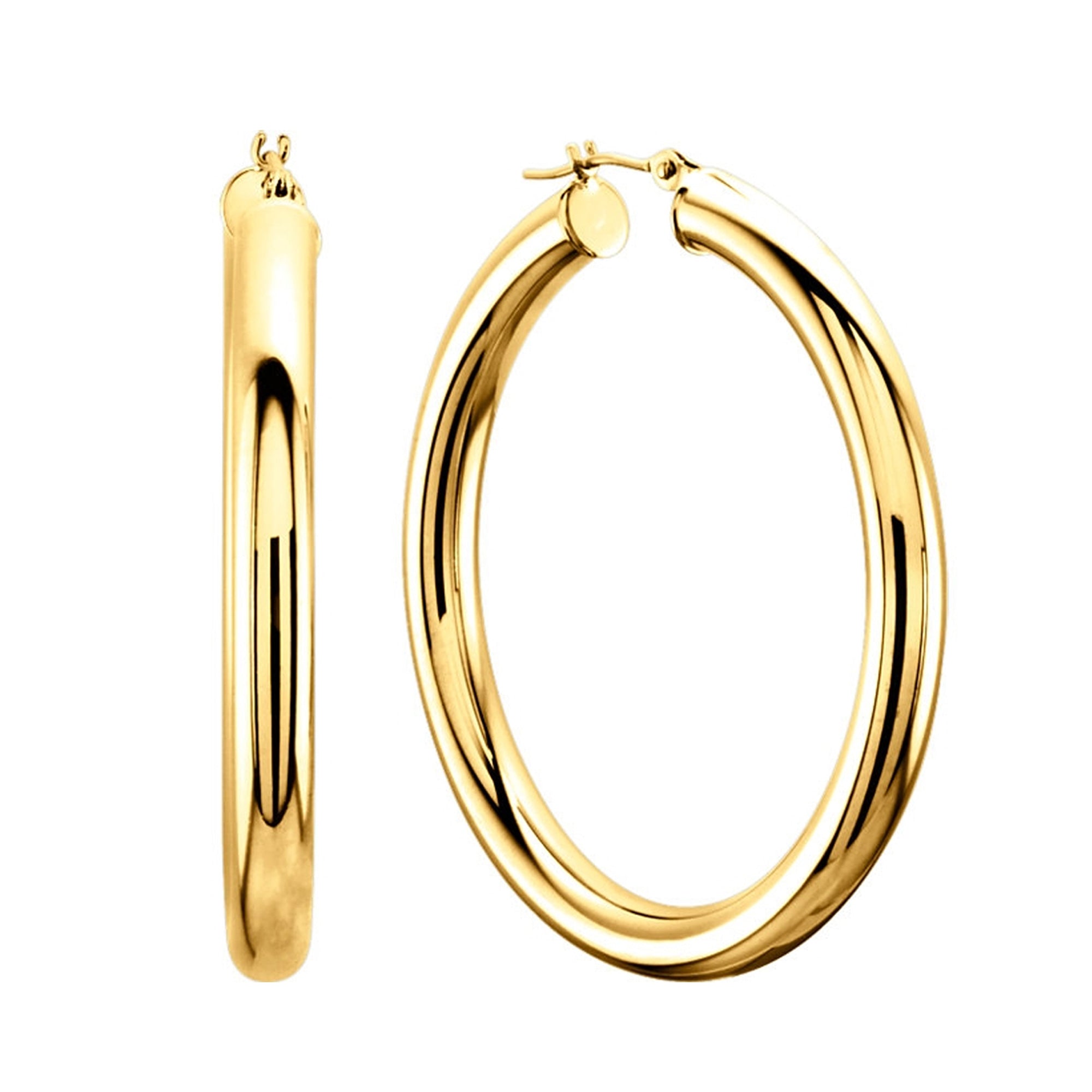 14K Yellow Gold 4MM Shiny Round Tube Hoop Earrings fine designer jewelry for men and women
