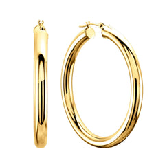 14K Yellow Gold 4MM Shiny Round Tube Hoop Earrings fine designer jewelry for men and women