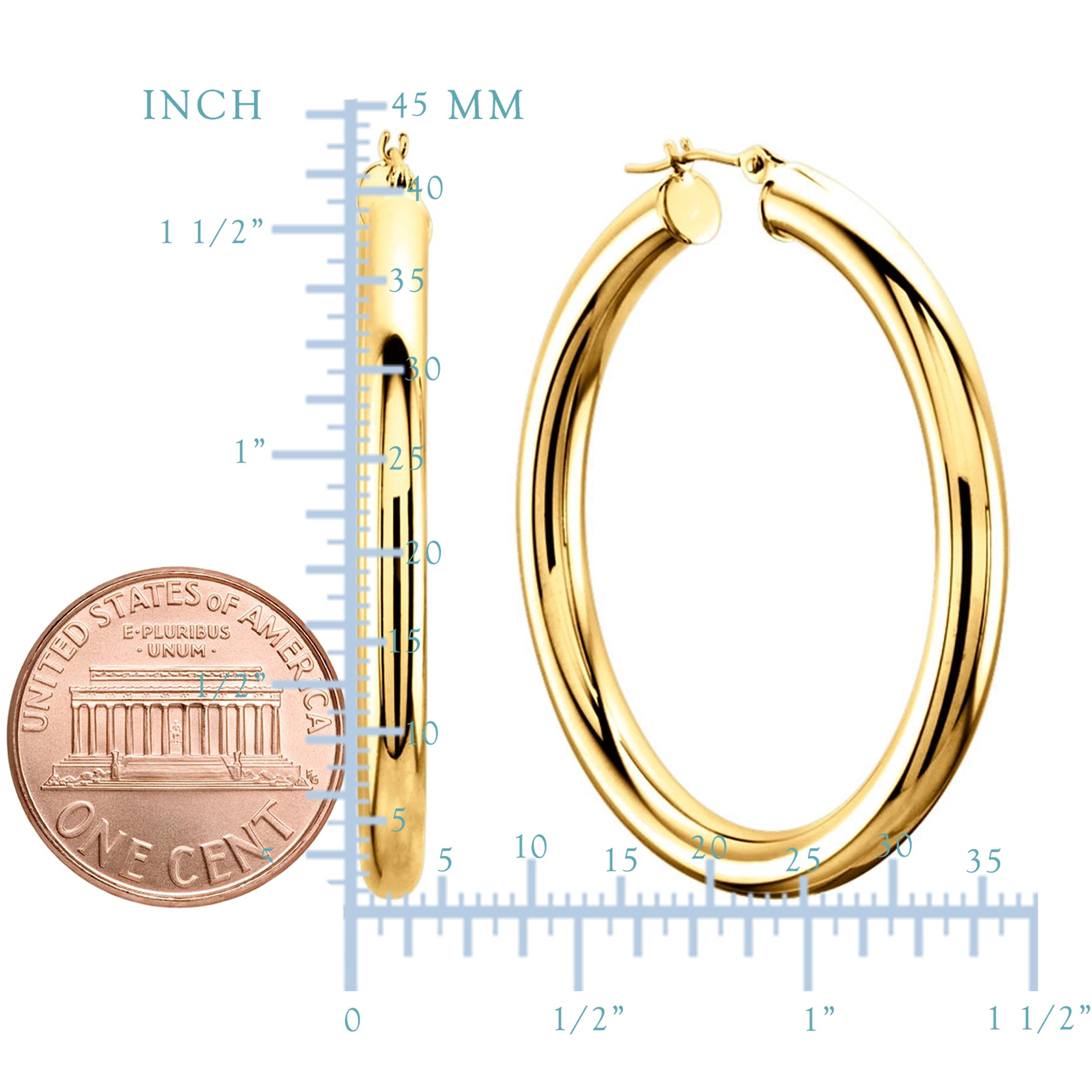 14K Yellow Gold 4MM Shiny Round Tube Hoop Earrings fine designer jewelry for men and women