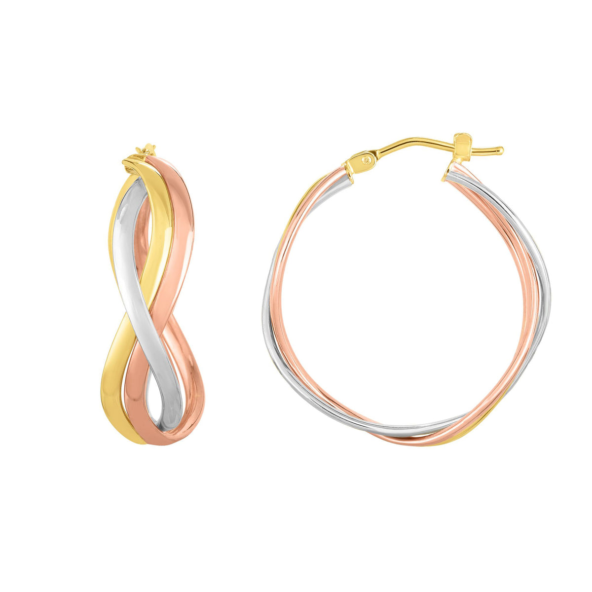 14K Gold Rose Yellow And White Diamond Cut Hoop Fancy Earrings, Diameter 23mm fine designer jewelry for men and women