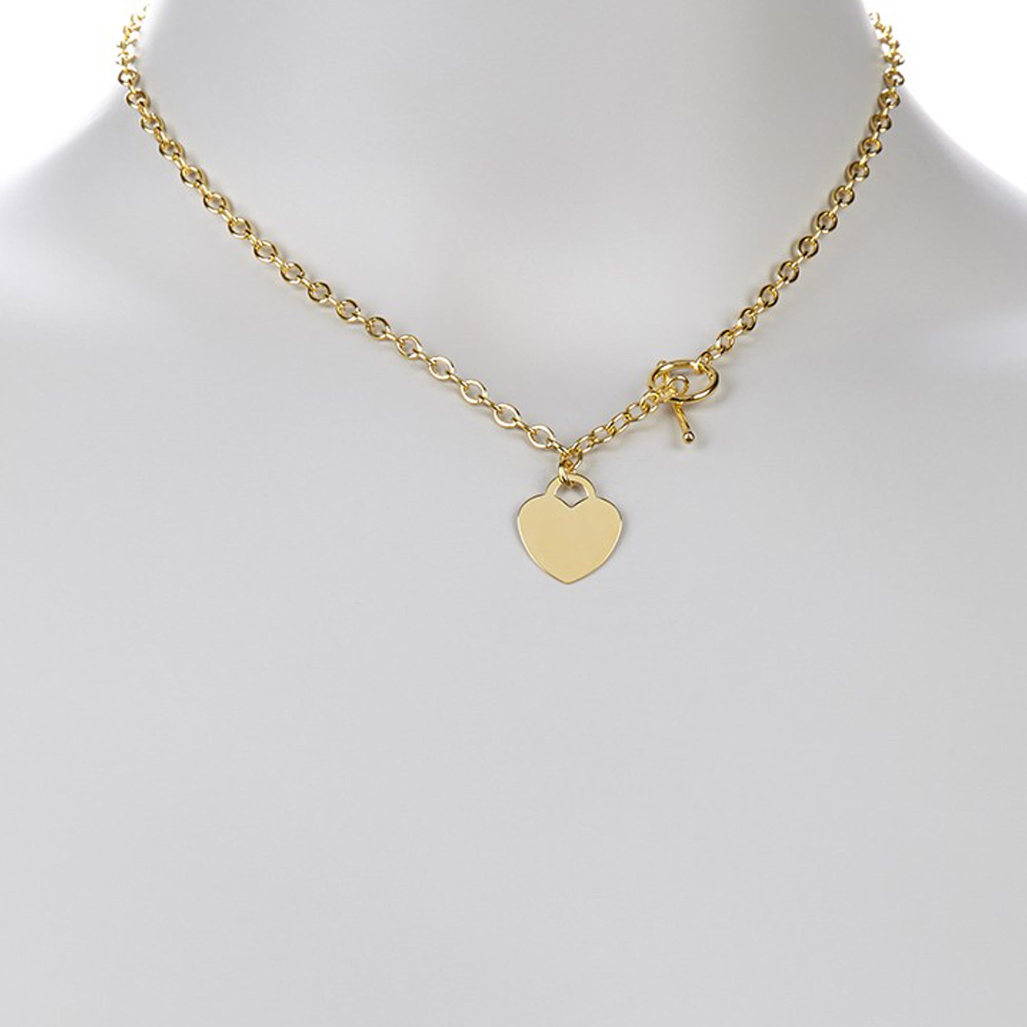14k Yellow Gold Chain Oval Link Heart Necklace, 17" fine designer jewelry for men and women