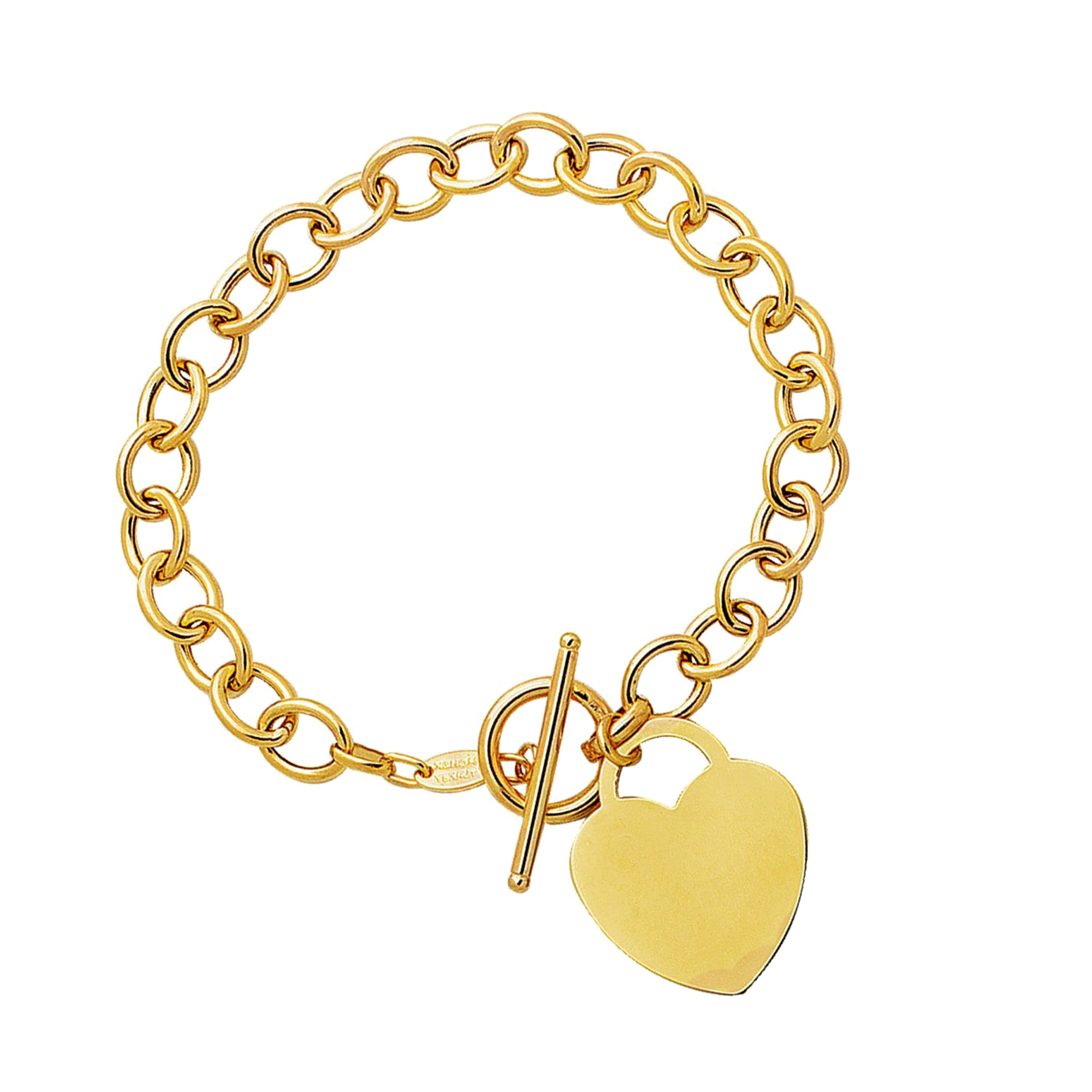 14k Yellow Gold Chain Link Heart Bracelet, 7.50" fine designer jewelry for men and women