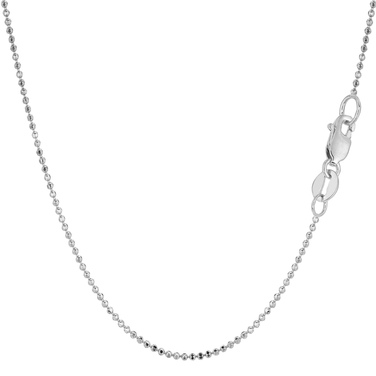 14k White Gold Diamond Cut Bead Chain Necklace, 1.2mm fine designer jewelry for men and women