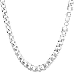 14k White Solid Gold Miami Cuban Link Chain Necklace, Width 5mm fine designer jewelry for men and women