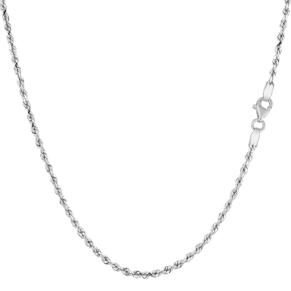 14k White Solid Gold Diamond Cut Rope Chain Necklace, 1.5mm fine designer jewelry for men and women