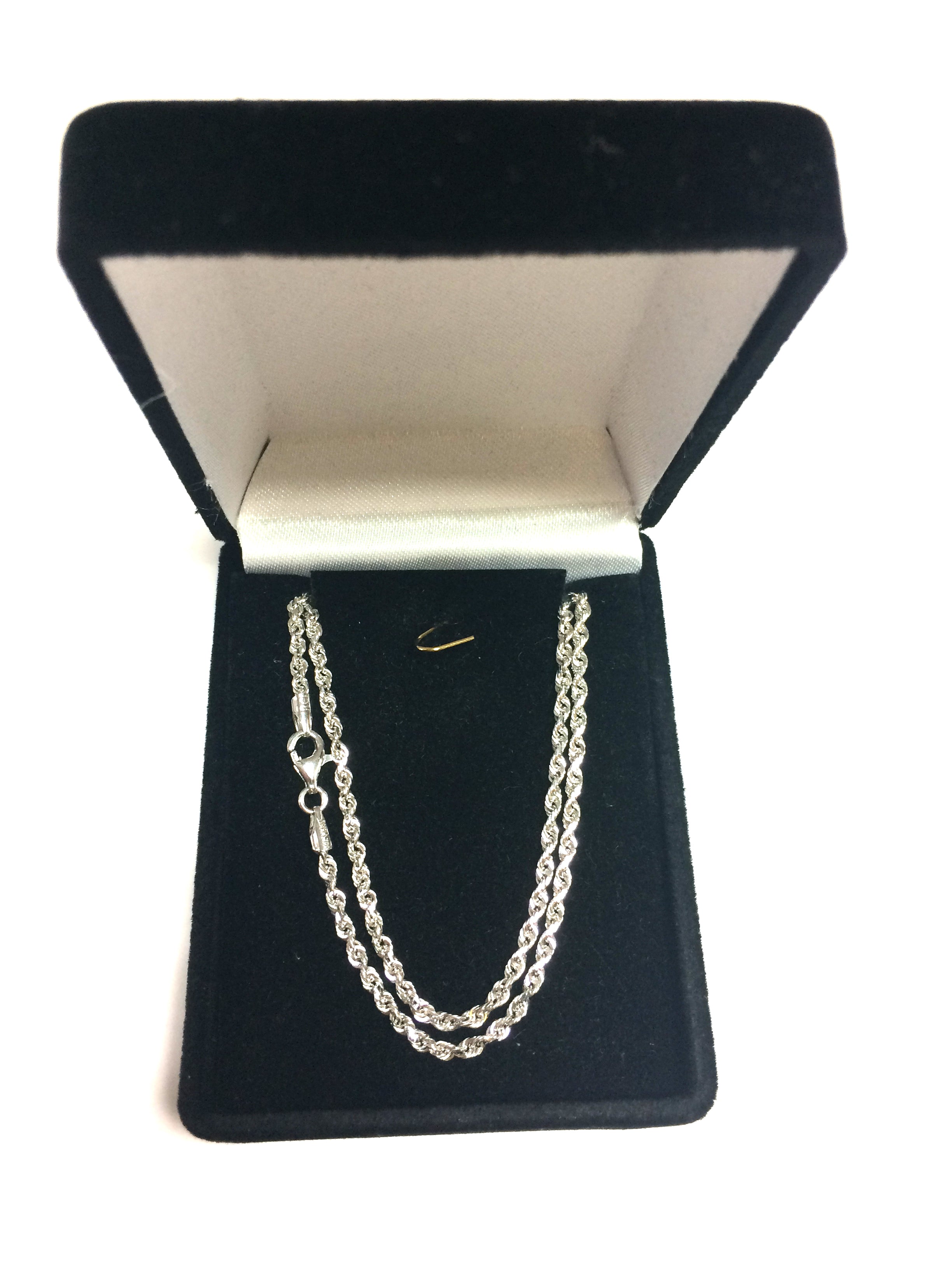 14k White Solid Gold Diamond Cut Rope Chain Necklace, 2.5mm fine designer jewelry for men and women