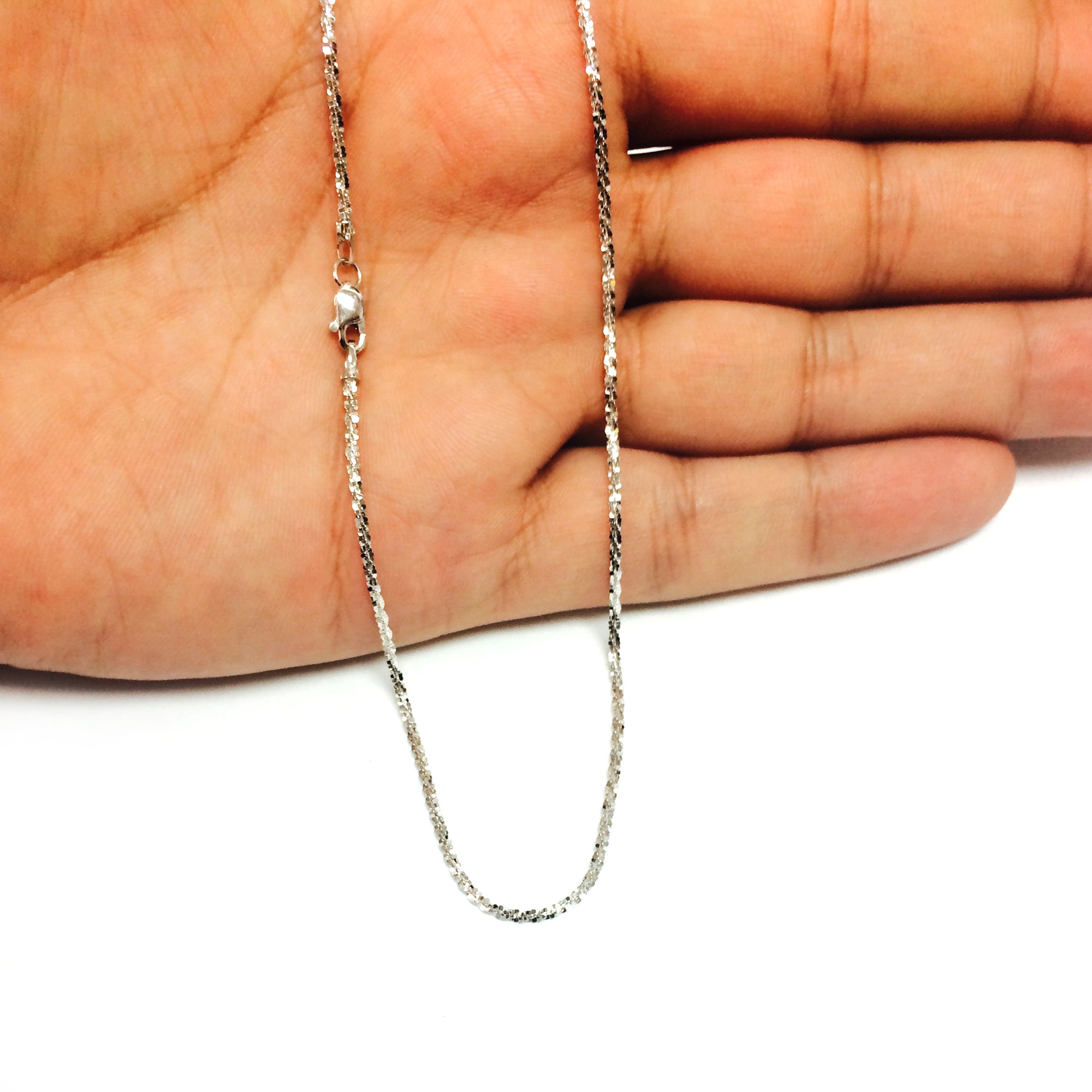 14k White Gold Sparkle Chain Necklace, 1.5mm fine designer jewelry for men and women