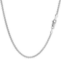 14k White Gold Round Wheat Chain Necklace, 2.1mm fine designer jewelry for men and women