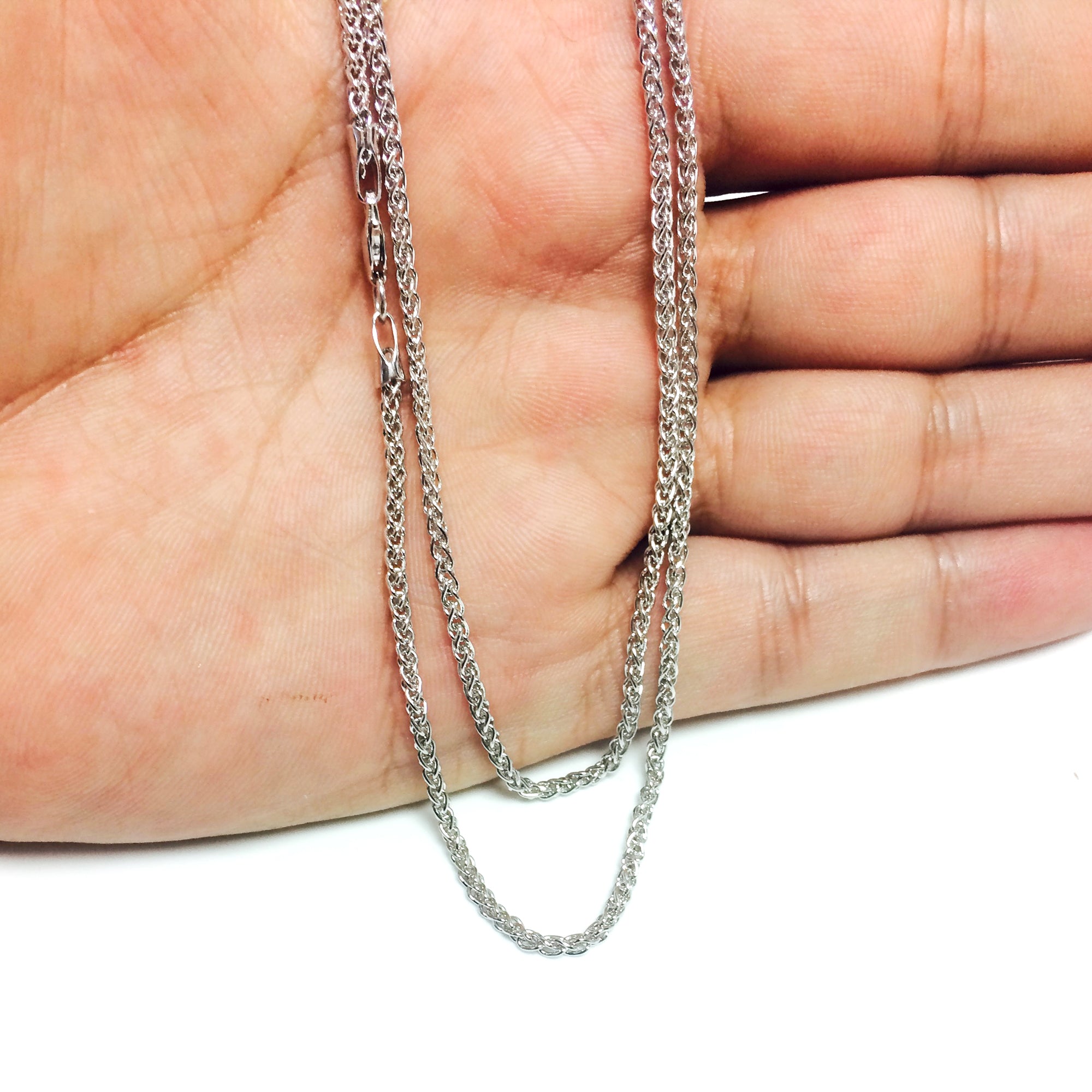 14k White Gold Round Wheat Chain Necklace, 2.1mm fine designer jewelry for men and women