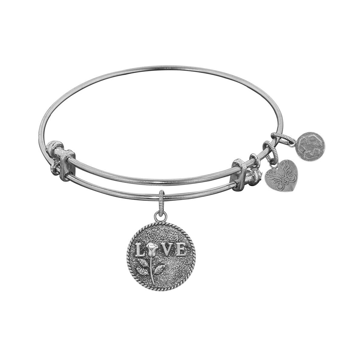 Stipple Finish Brass Love With Rose Angelica Bangle Bracelet, 7.25" fine designer jewelry for men and women
