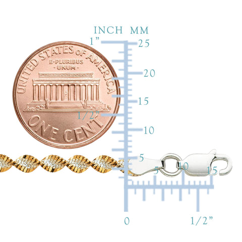 White And Yellow Singapore Style Chain Anklet In Sterling Silver