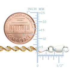 White And Yellow Singapore Style Chain Anklet In Sterling Silver