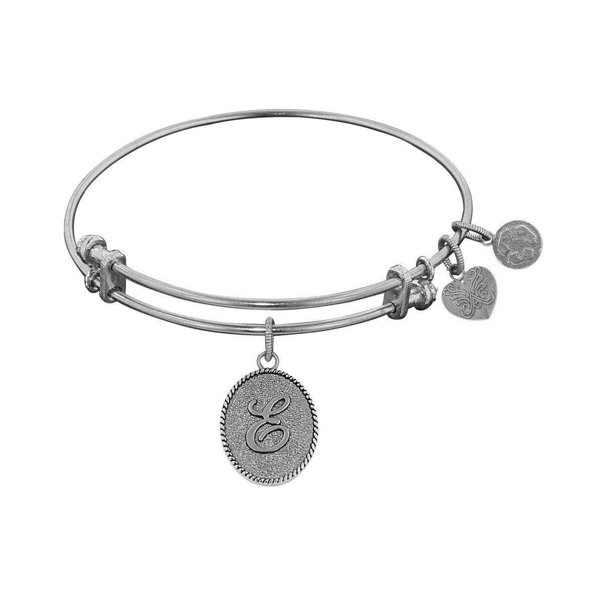 White Brass Initial Letter Angelica Bangle Bracelet, 7.25"