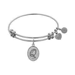 White Brass Initial Letter Angelica Bangle Bracelet, 7.25"