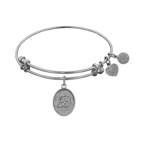 White Brass Initial Letter Angelica Bangle Bracelet, 7.25"