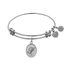 White Brass Initial Letter Angelica Bangle Bracelet, 7.25"