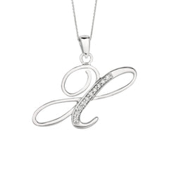 "X" Sterling Silver Rhodium Plated Script Initial Letter With Diamonds On 18 Inch Chain ( 0.05 Tcw) - JewelryAffairs