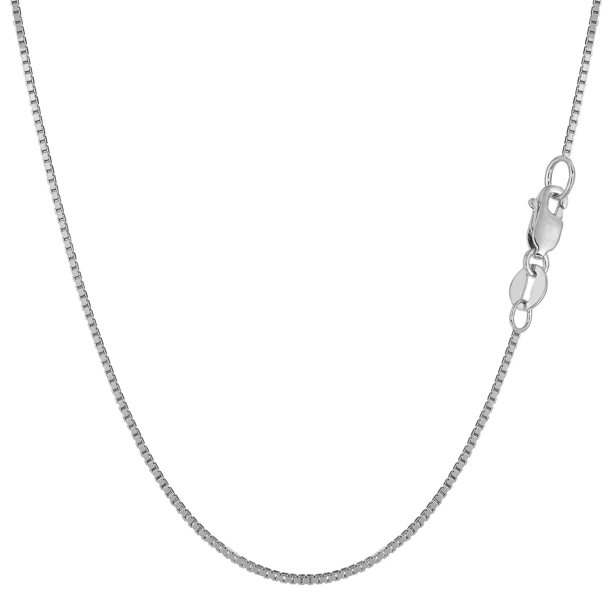 14k White Solid Gold Mirror Box Chain Necklace, 0.8mm fine designer jewelry for men and women