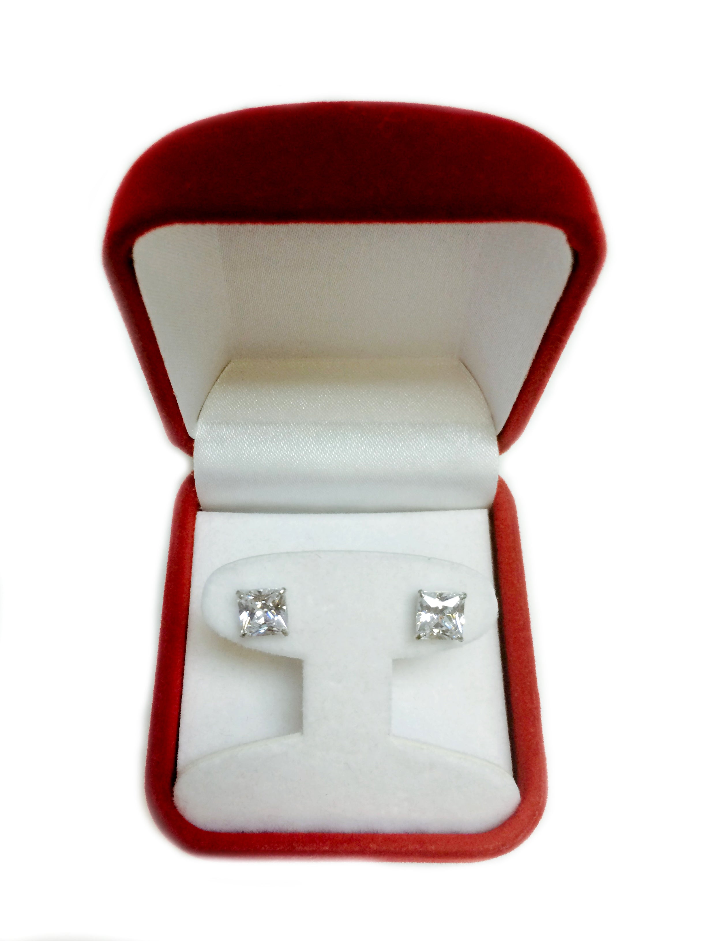 14k White Gold Princess Cut White Cubic Zirconia Stud Earrings fine designer jewelry for men and women