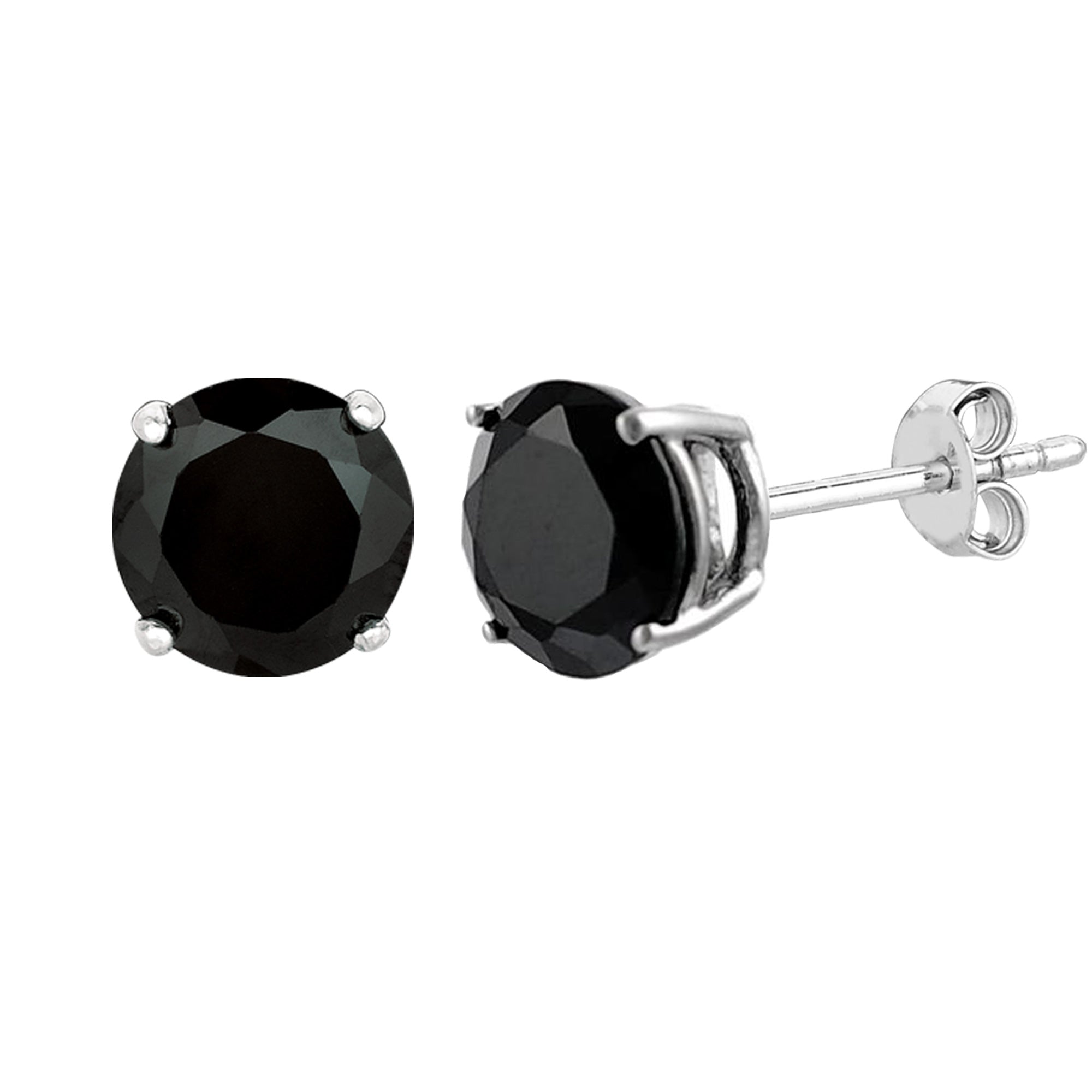 14k White Gold Round Black Cubic Zirconia Stud Earrings fine designer jewelry for men and women