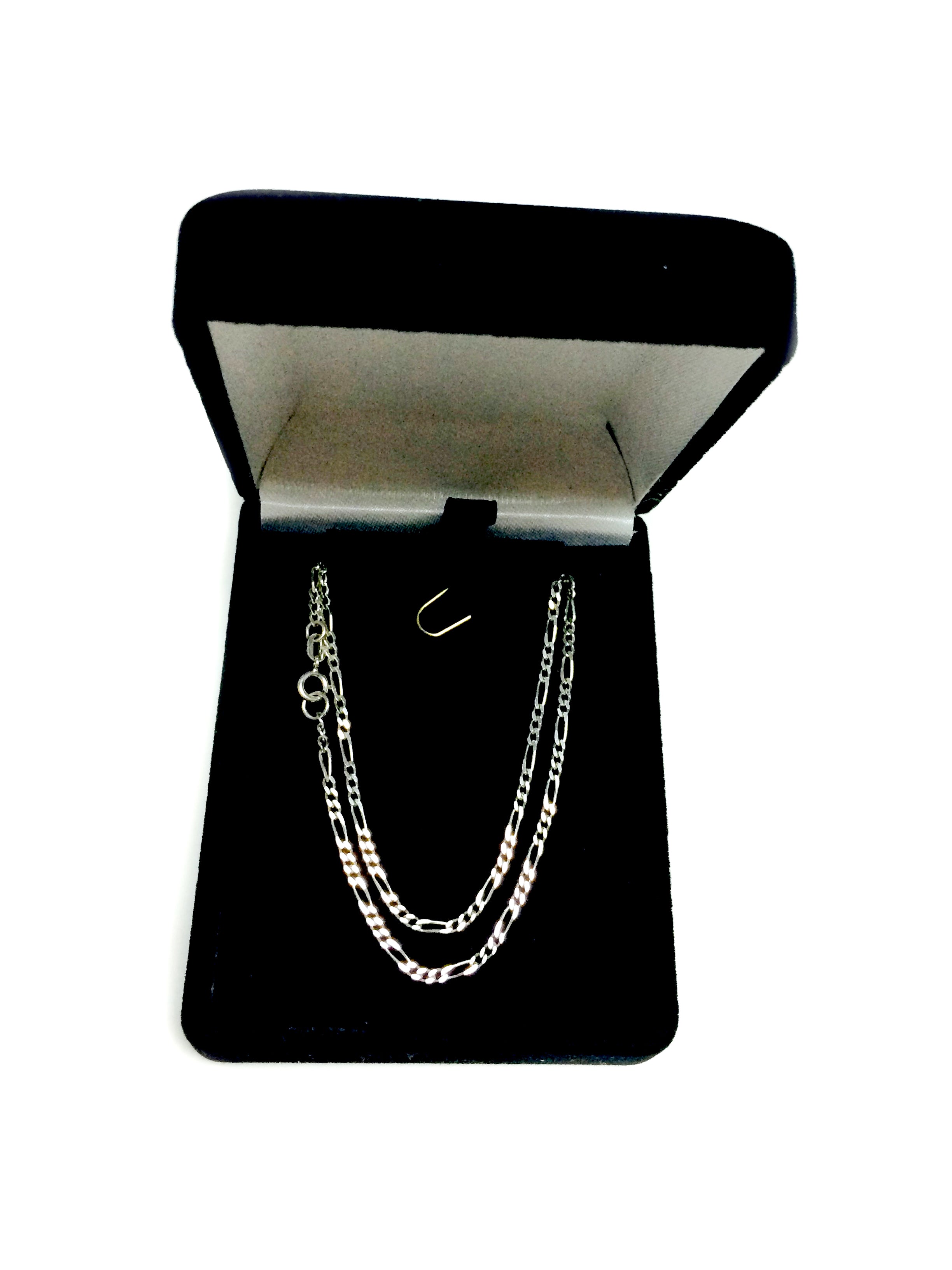 14k White Solid Gold Figaro Chain Necklace, 1.9mm fine designer jewelry for men and women