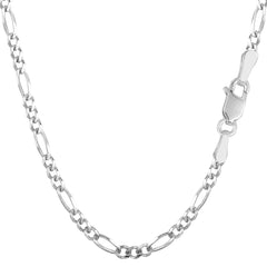 14k White Solid Gold Figaro Chain Necklace, 3.0mm fine designer jewelry for men and women