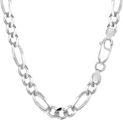 14k White Solid Gold Figaro Chain Necklace, 6.0mm