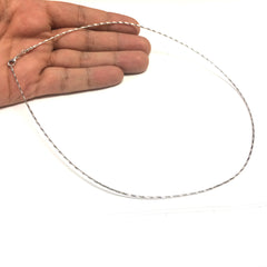 Diamond Cut Omega Chain Necklace With Screw Off Lock In 14k White Gold, 1.5mm fine designer jewelry for men and women
