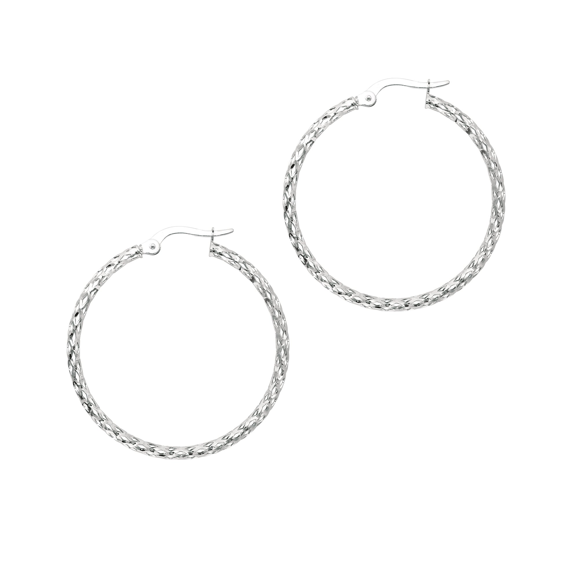 14K Gold Diamond Cut Sparkle Hoop Earring, Diameter 27mm fine designer jewelry for men and women