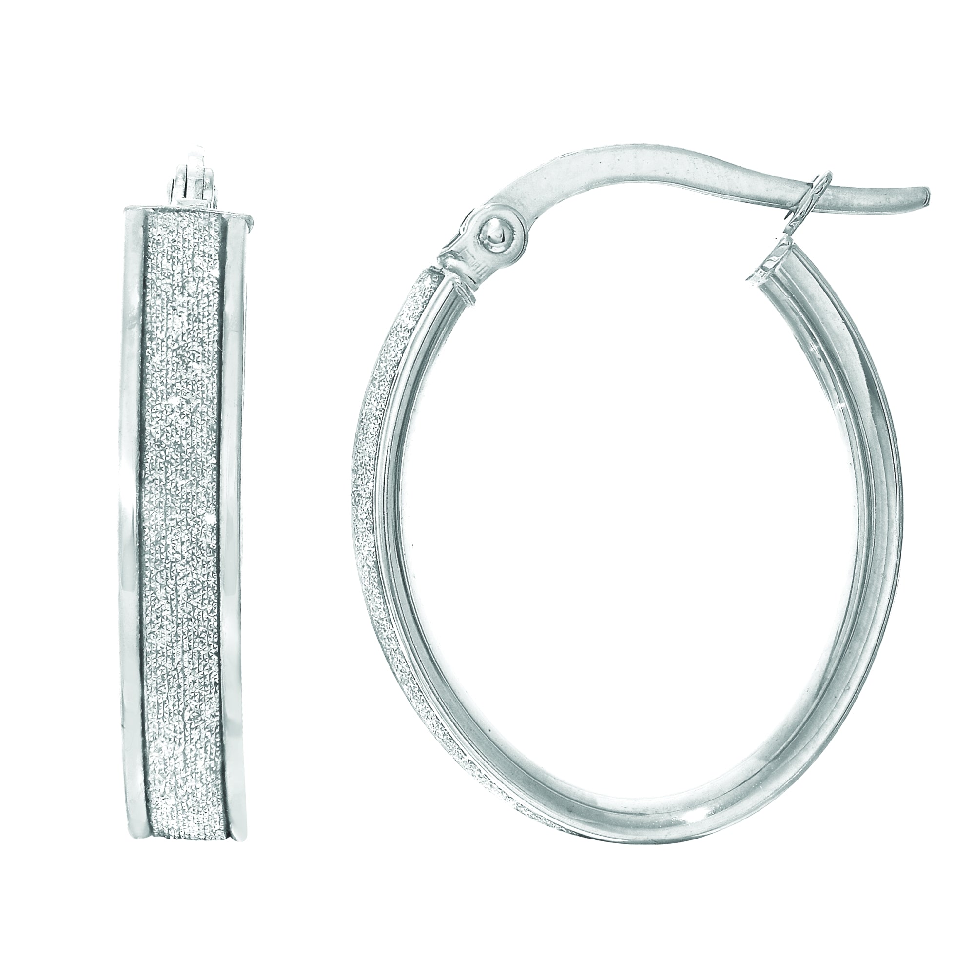 14k Gold Oval Glitter Hoop Earrings, Diameter 15mm fine designer jewelry for men and women