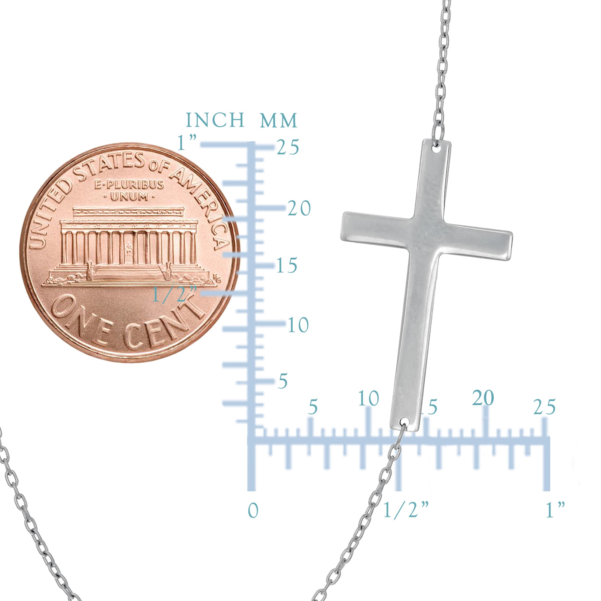 14k Gold Sideways Cross Pendant Necklace, 18" fine designer jewelry for men and women