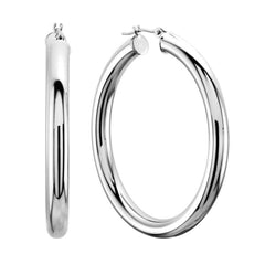 14K White Gold 4MM Shiny Round Tube Hoop Earrings fine designer jewelry for men and women