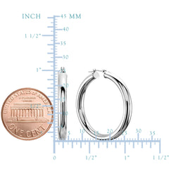 14K White Gold 4MM Shiny Round Tube Hoop Earrings fine designer jewelry for men and women