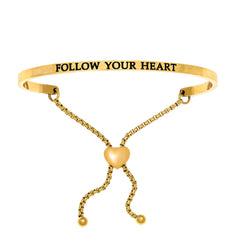 Intuitions Stainless Steel FOLLOW YOUR HEART Diamond Accent Adjustable Bracelet fine designer jewelry for men and women