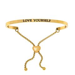 Intuitions Stainless Steel LOVE YOURSELF Diamond Accent Adjustable Bracelet fine designer jewelry for men and women