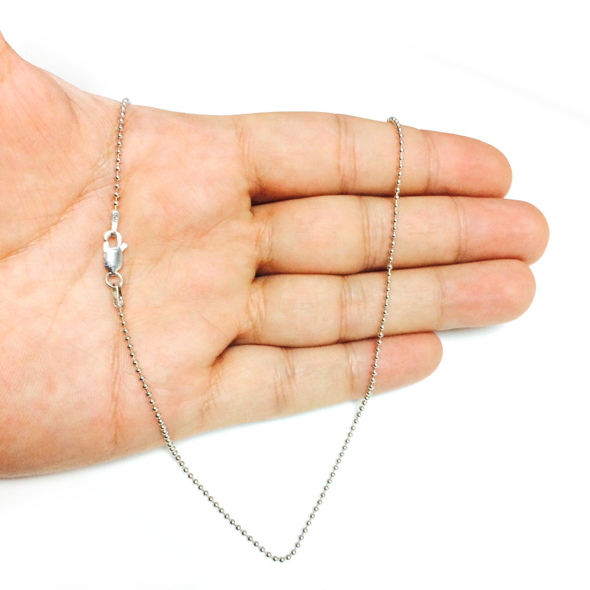 Sterling Silver Rhodium Plated Bead Chain Necklace, 1,5mm fine designer jewelry for men and women