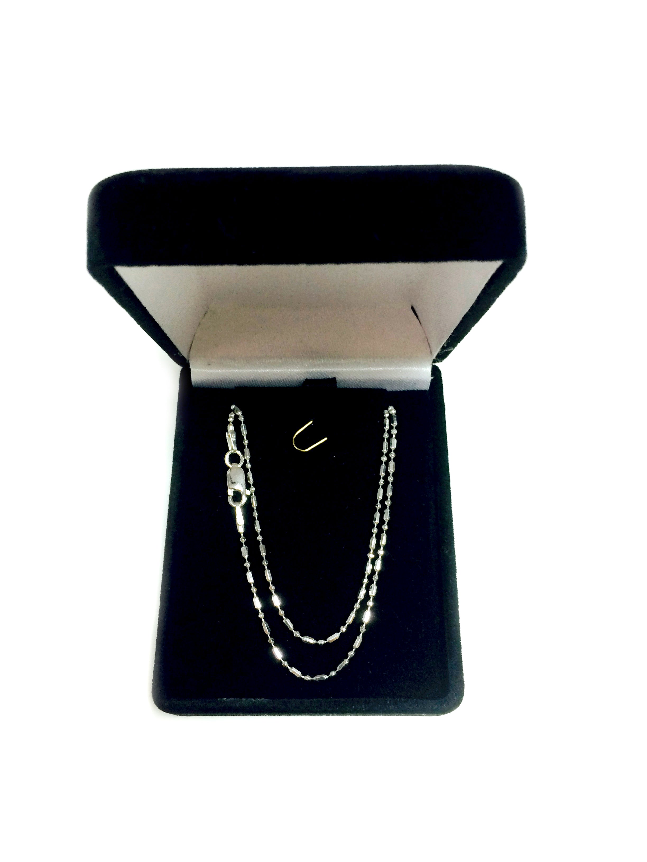 Sterling Silver Rhodium Plated And Diamond Cut Bead Chain Necklace, 1,5mm fine designer jewelry for men and women