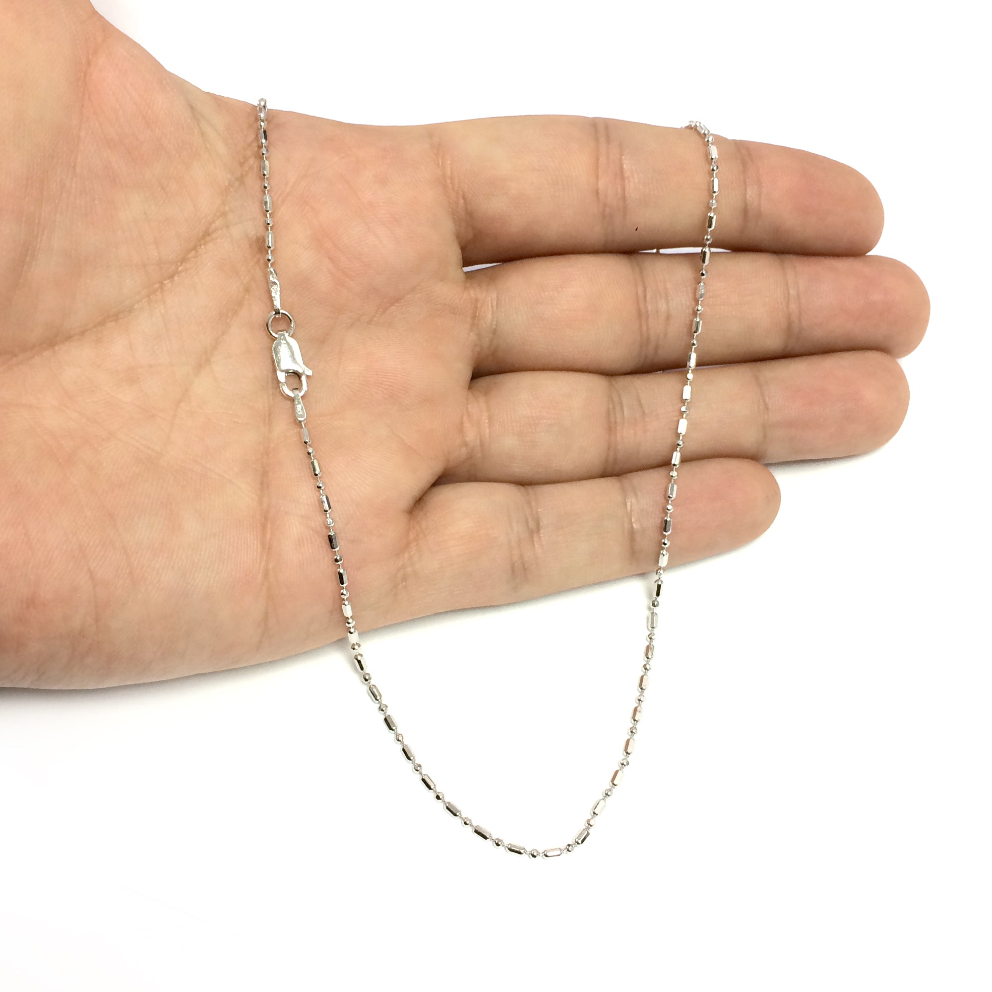 Sterling Silver Rhodium Plated And Diamond Cut Bead Chain Necklace, 1,5mm fine designer jewelry for men and women