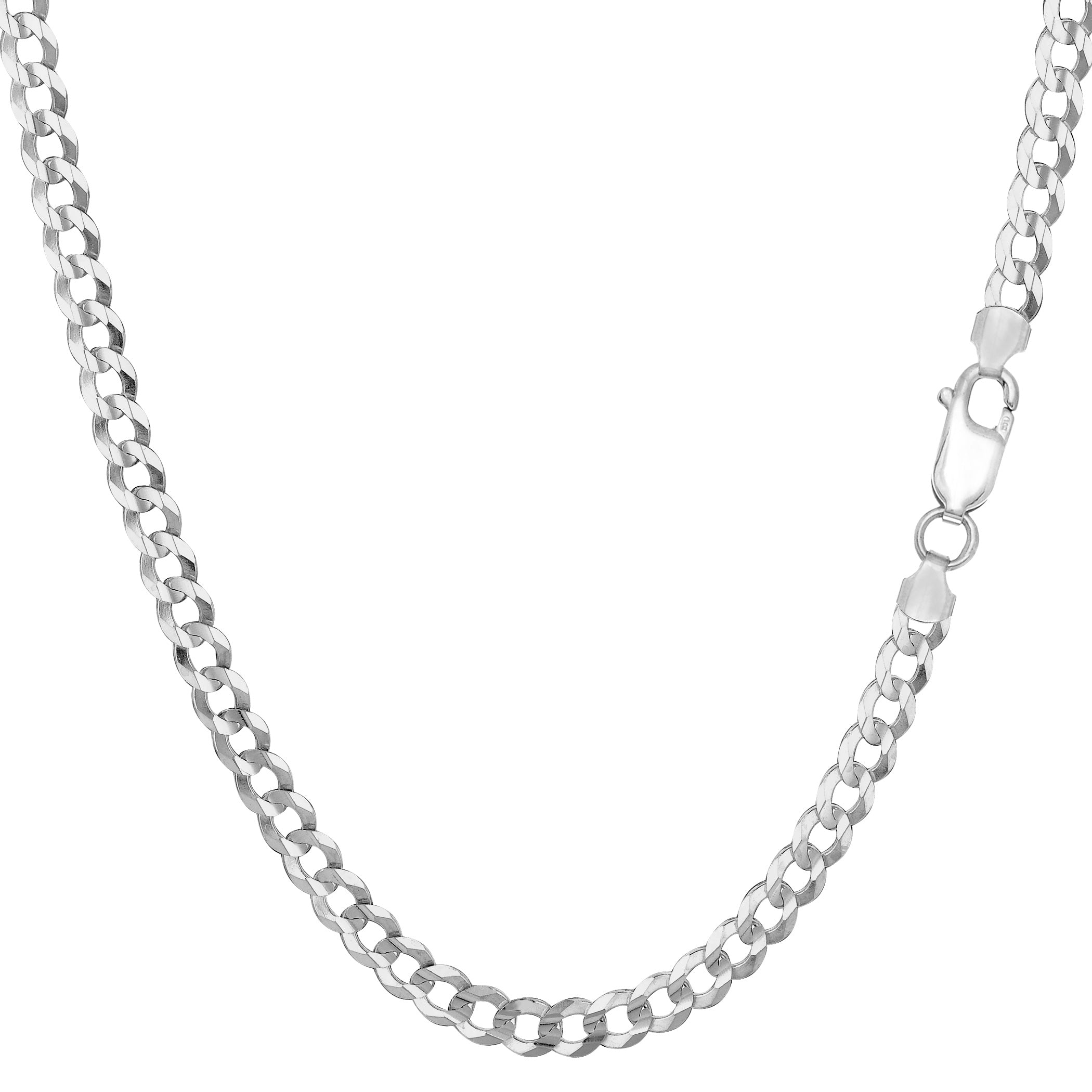 Sterling Silver Rhodium Plated Curb Chain Necklace, 3.7mm fine designer jewelry for men and women