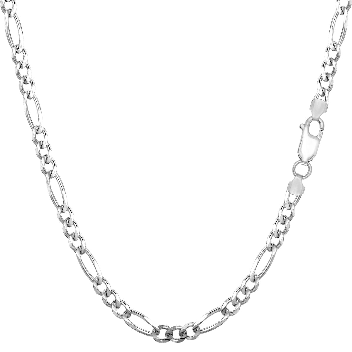 Sterling Silver Rhodium Plated Figaro Chain Necklace, 3.0mm fine designer jewelry for men and women