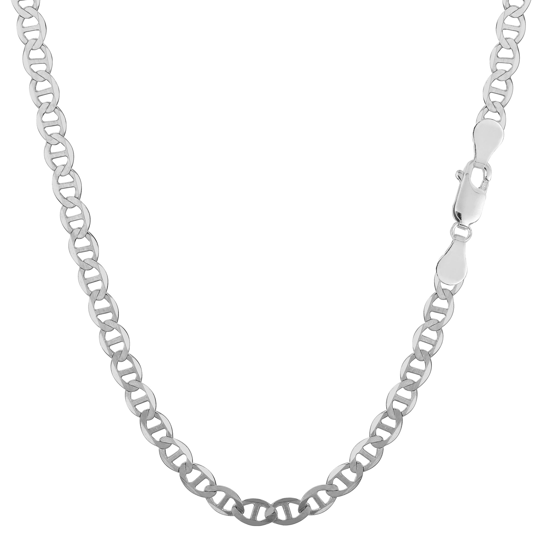 Sterling Silver Rhodium Plated Flat Mariner Chain Necklace, 3.5mm fine designer jewelry for men and women