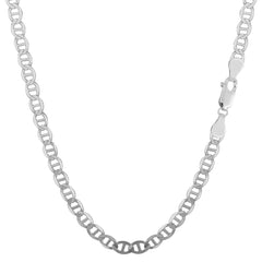 Sterling Silver Rhodium Plated Flat Mariner Chain Necklace, 3.5mm fine designer jewelry for men and women