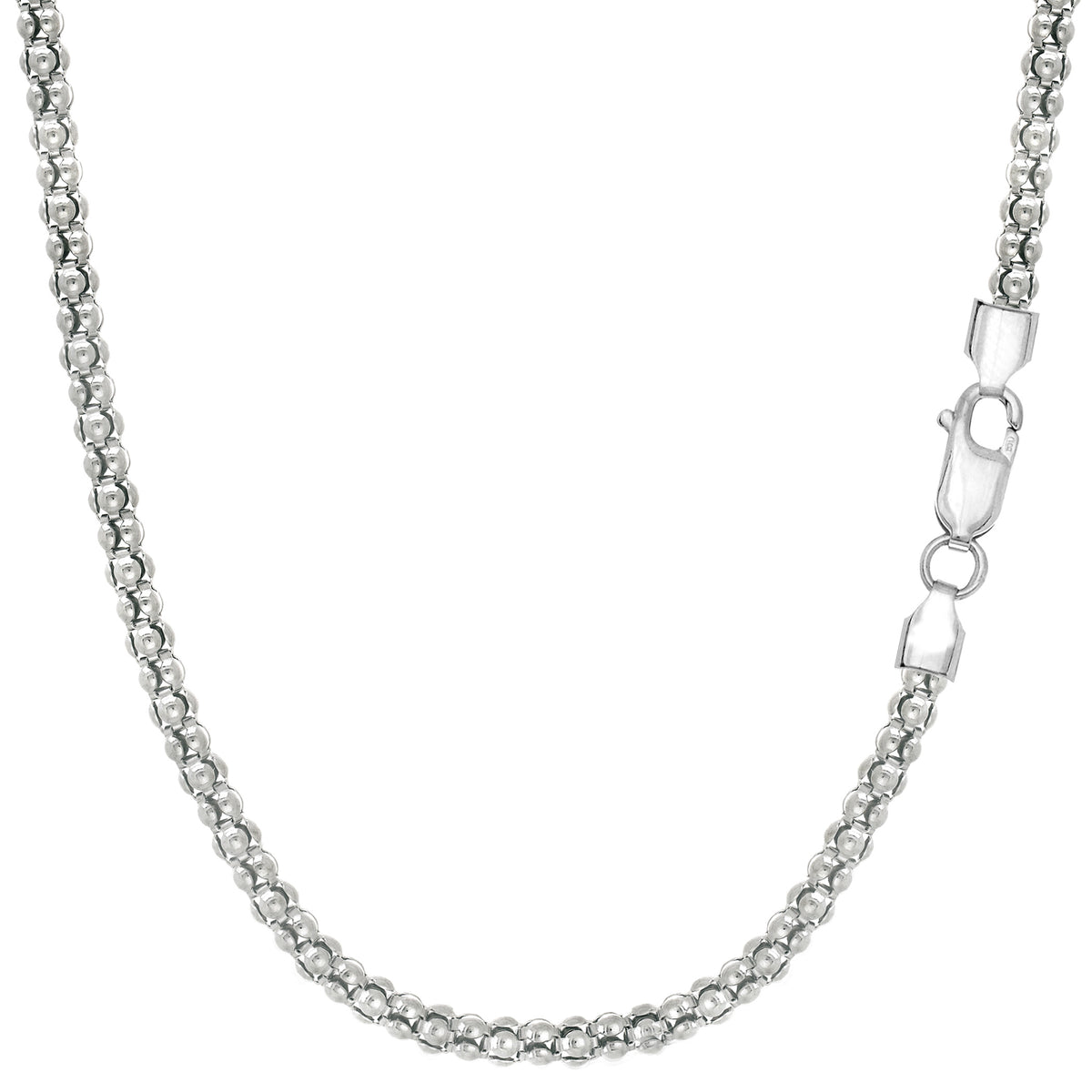 Sterling Silver Rhodium Plated Fancy Popcorn Rope Chain Necklace, 2.5mm