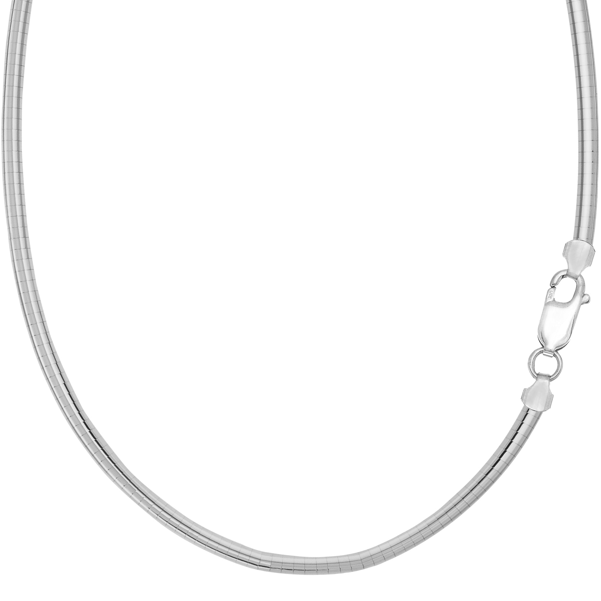 Sterling Silver Rhodium Plated Round Dome Omega Chain Necklace, 4mm, 16" fine designer jewelry for men and women