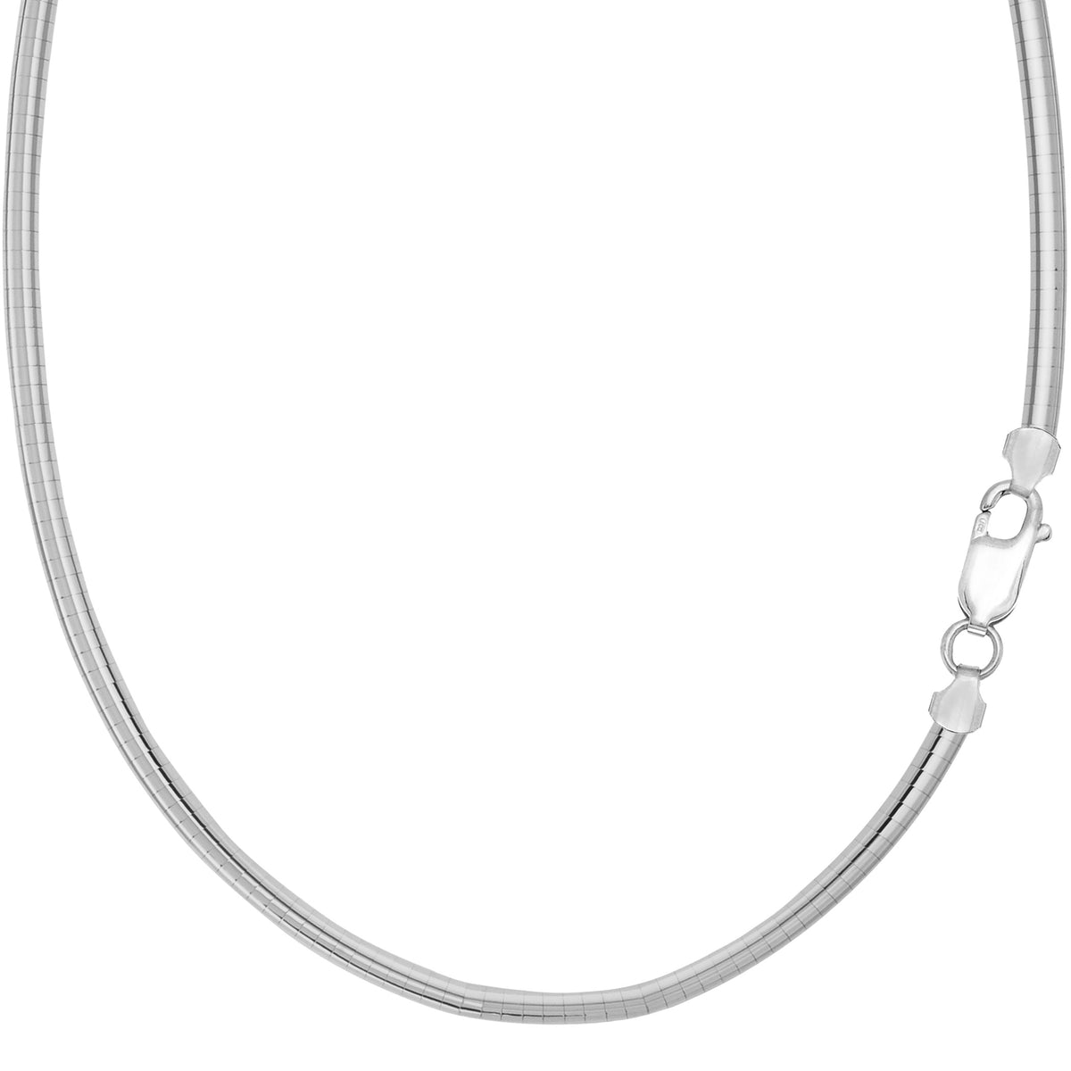 Sterling Silver Rhodium Plated Round Dome Omega Chain Necklace, 4mm, 16" fine designer jewelry for men and women
