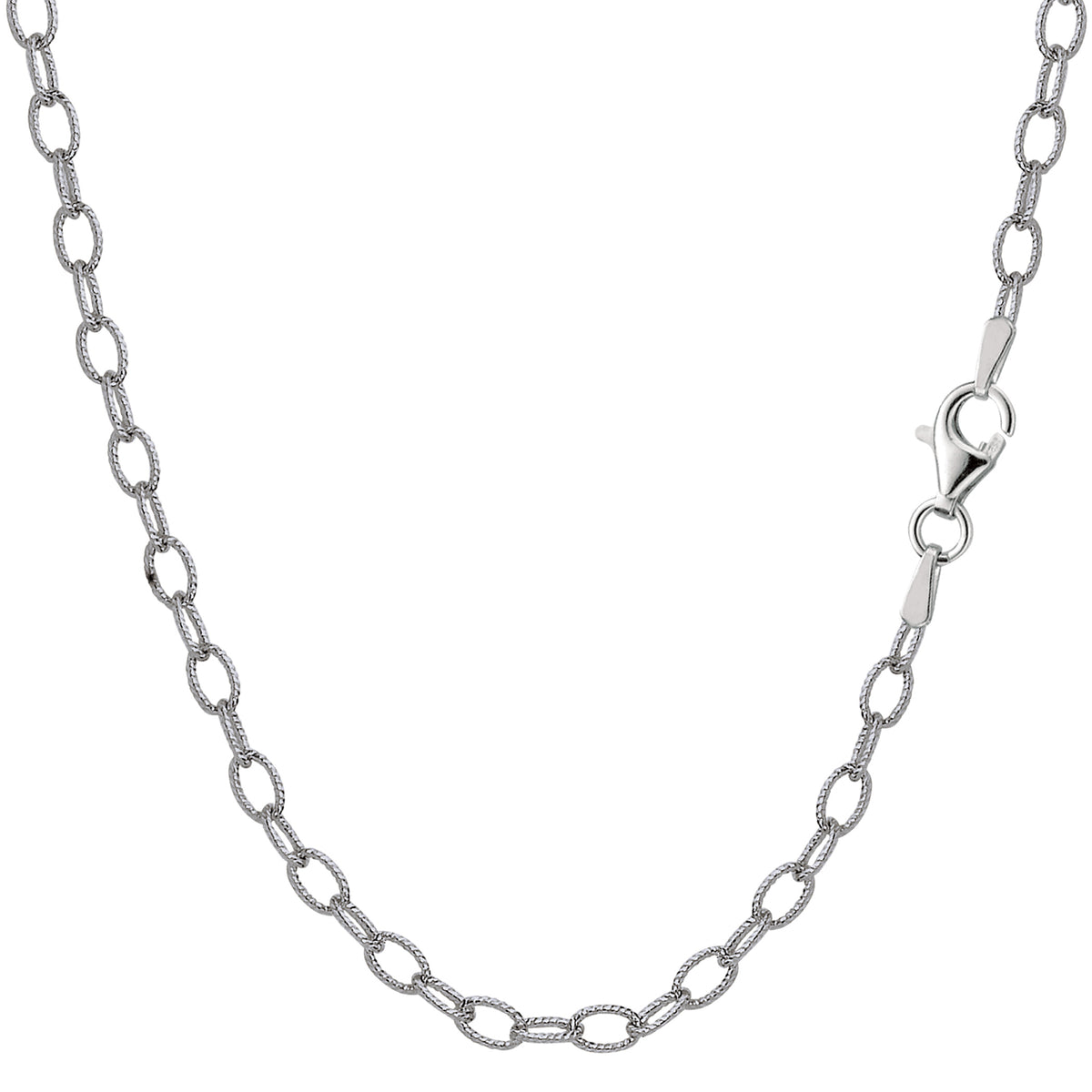 Sterling Silver Rhodium Plated Oval Rolo Chain Necklace, 3.5mm fine designer jewelry for men and women