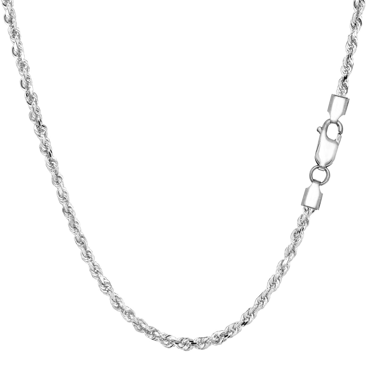 Sterling Silver Rhodium Plated Diamond Cut Rope Chain Necklace, 2.2mm fine designer jewelry for men and women